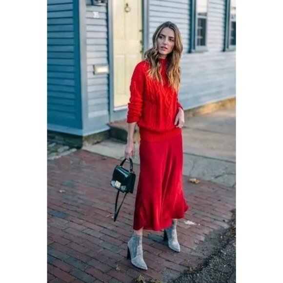 j.crew Sweaters - J.Crew Wool Cambridge Chunky Cable Knit Turtleneck Sweater Long Sleeve S Red